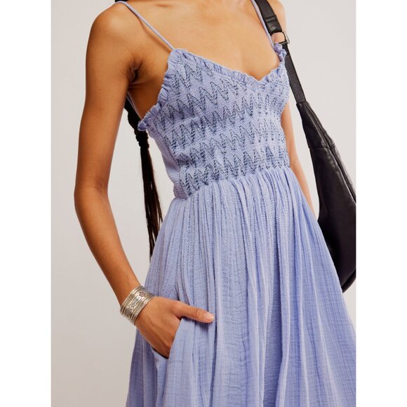 FREE PEOPLE Sweet Nothings Solid Midi Dress / Blue Heron - Picture 4 of 6